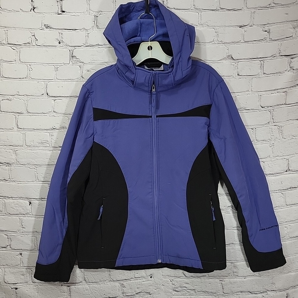 Free Country Jacket Womens L Large Fleece Lined Hooded Purple Black